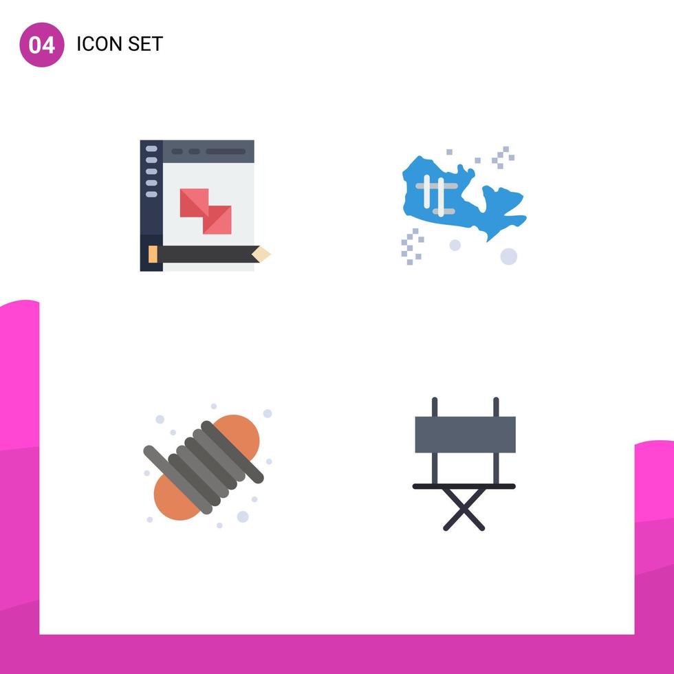 User Interface Pack of 4 Basic Flat Icons of coding camping panel location rope Editable Vector Design Elements