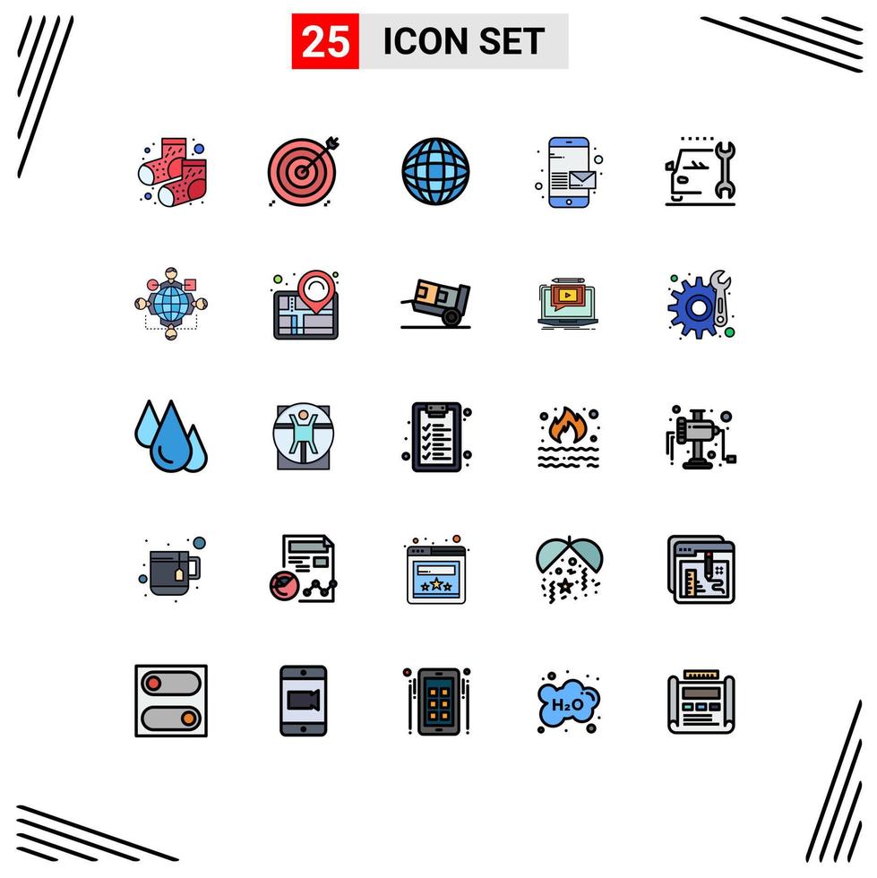 25 iconos creativos, signos y símbolos modernos de globo de reparación de automóviles, enviar mensajes, elementos de diseño vectorial editables vector