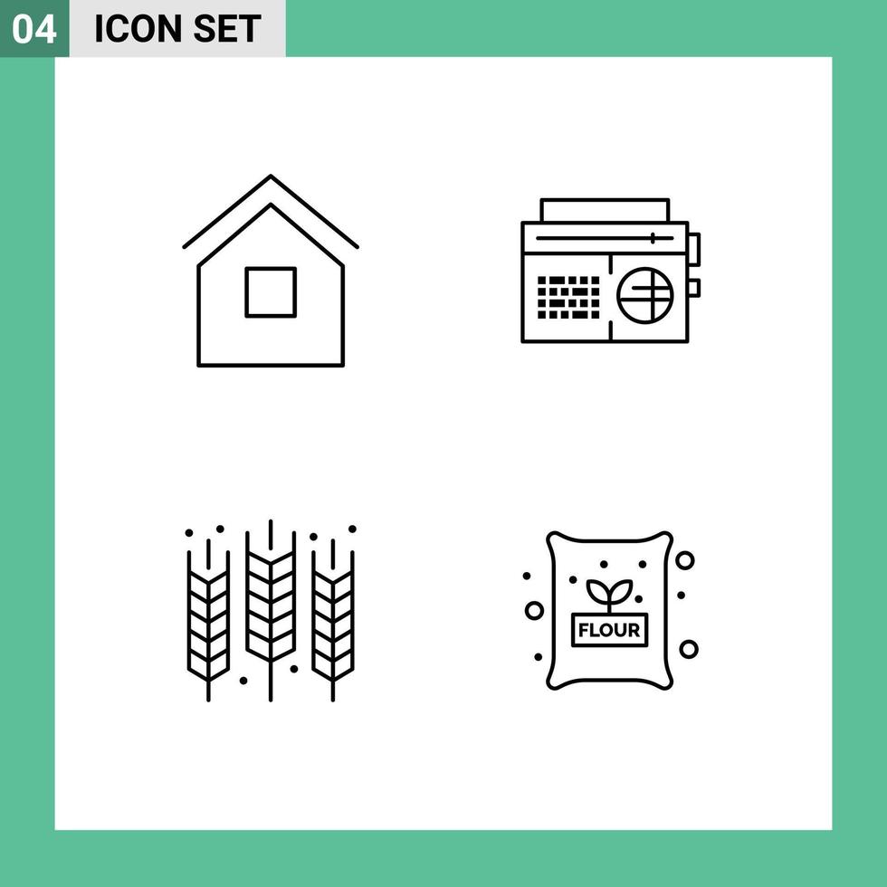 Pictogram Set of 4 Simple Filledline Flat Colors of building agriculture hut music food Editable Vector Design Elements