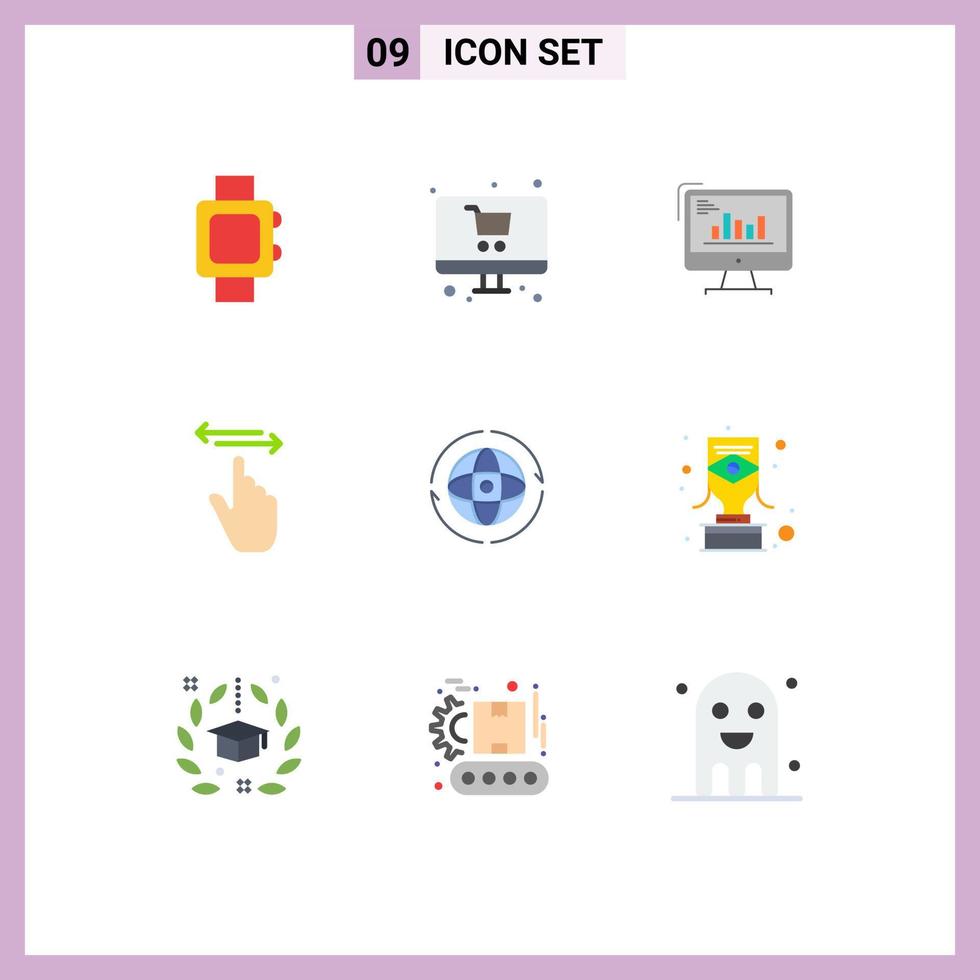 Set of 9 Vector Flat Colors on Grid for left gestures analytics finger marketing Editable Vector Design Elements