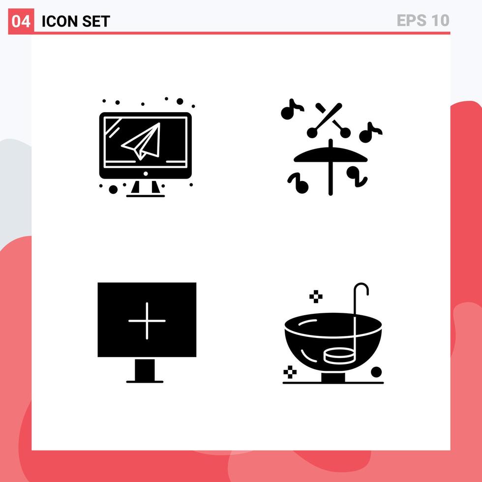 Pictogram Set of 4 Simple Solid Glyphs of computer virus mail multimedia dinner Editable Vector Design Elements