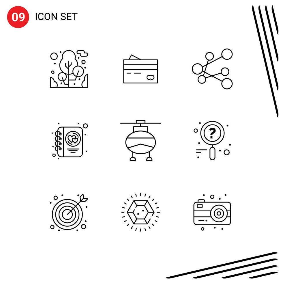 Stock Vector Icon Pack of 9 Line Signs and Symbols for writing heart finance diary link Editable Vector Design Elements
