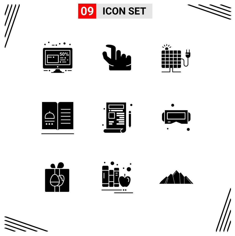 9 Solid Glyph concept for Websites Mobile and Apps blueprint recipes energy menu cookbook Editable Vector Design Elements