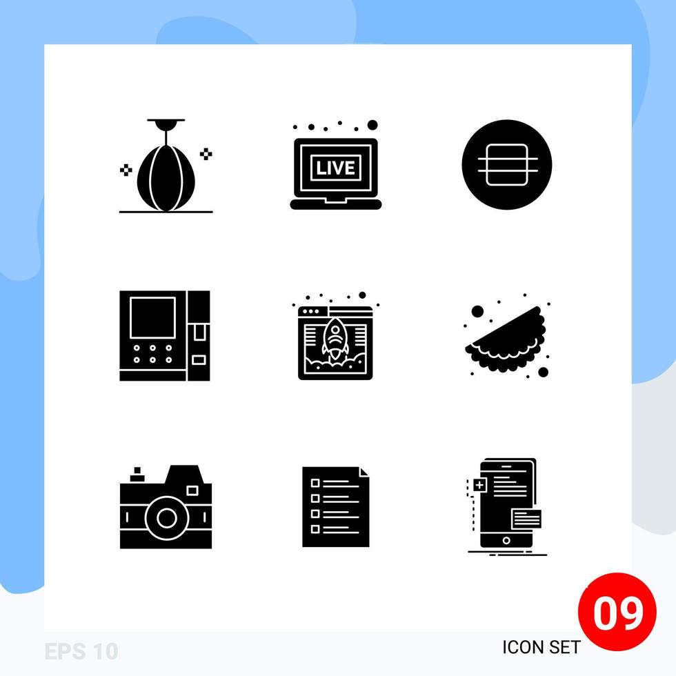 Modern Set of 9 Solid Glyphs and symbols such as fast access diet money atm Editable Vector Design Elements