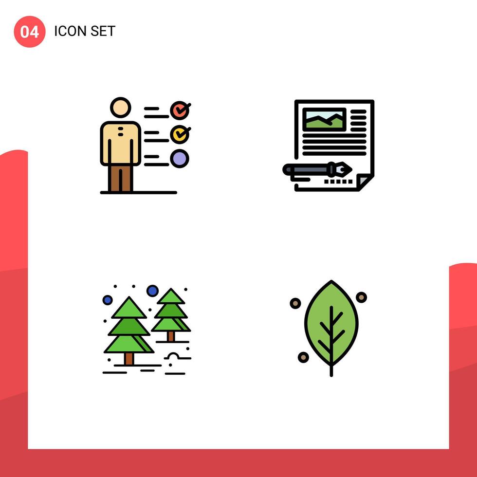 Modern Set of 4 Filledline Flat Colors and symbols such as professional skills forest professional ability paper tree Editable Vector Design Elements