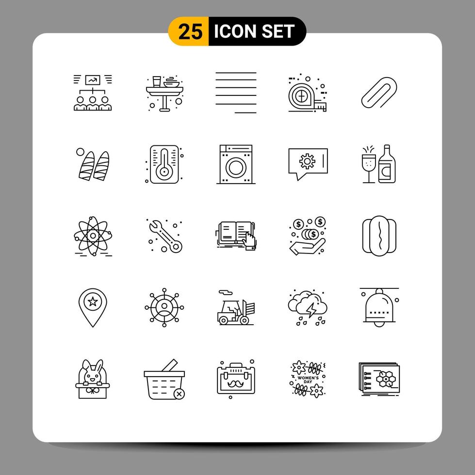 Modern Set of 25 Lines and symbols such as clip tool glass tape text Editable Vector Design Elements