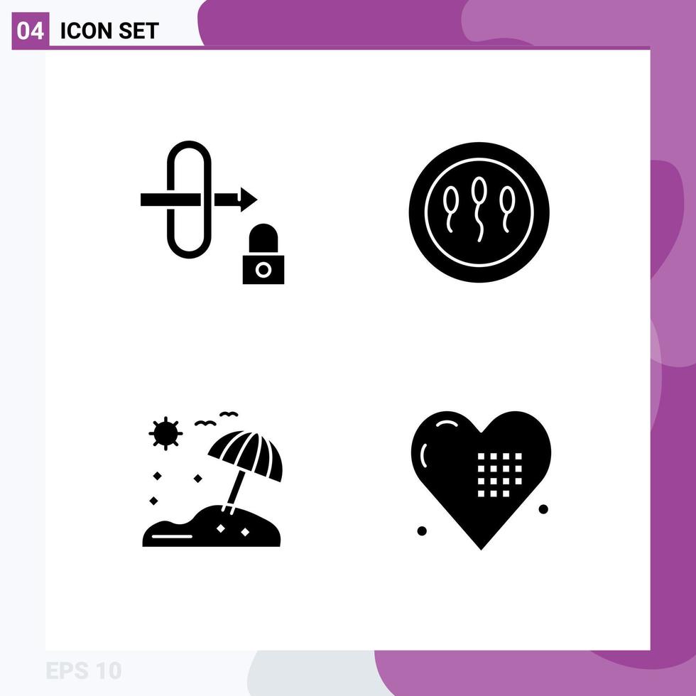 4 Thematic Vector Solid Glyphs and Editable Symbols of gateway vacation cells sperm event Editable Vector Design Elements