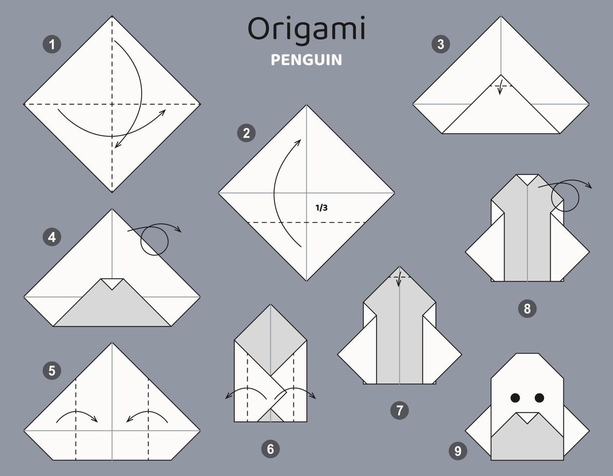 perro Cabina cheque esquema de origami de pingüino tutorial. elementos de origami aislados  sobre fondo gris. papiroflexia para niños. paso a paso como hacer un  pinguino en origami. ilustración vectorial 14802042 Vector en Vecteezy