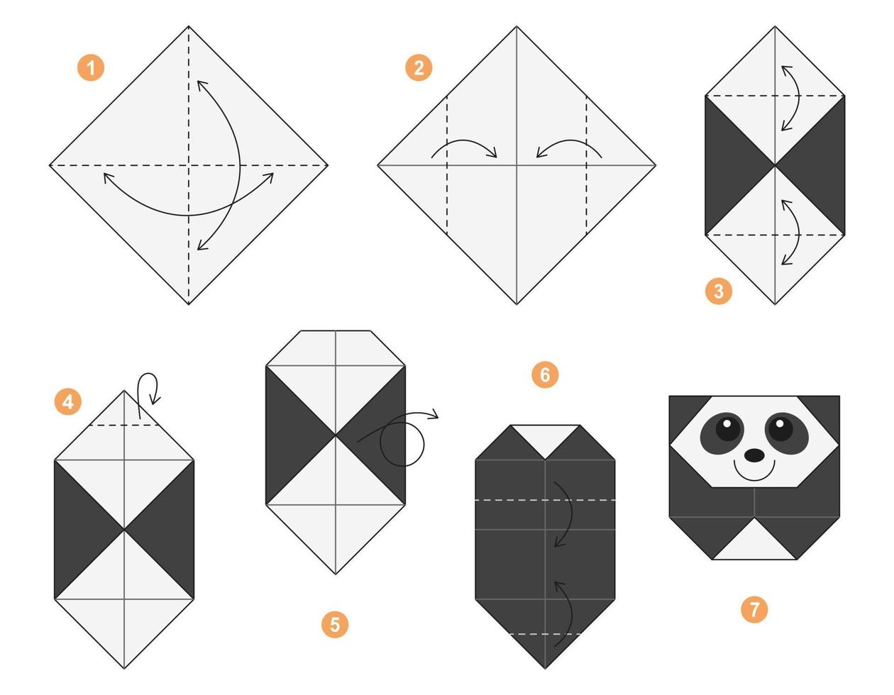 modelo en movimiento del tutorial del esquema de origami panda.  papiroflexia para niños. paso a paso cómo hacer un lindo panda de origami.  ilustración vectorial 14802043 Vector en Vecteezy