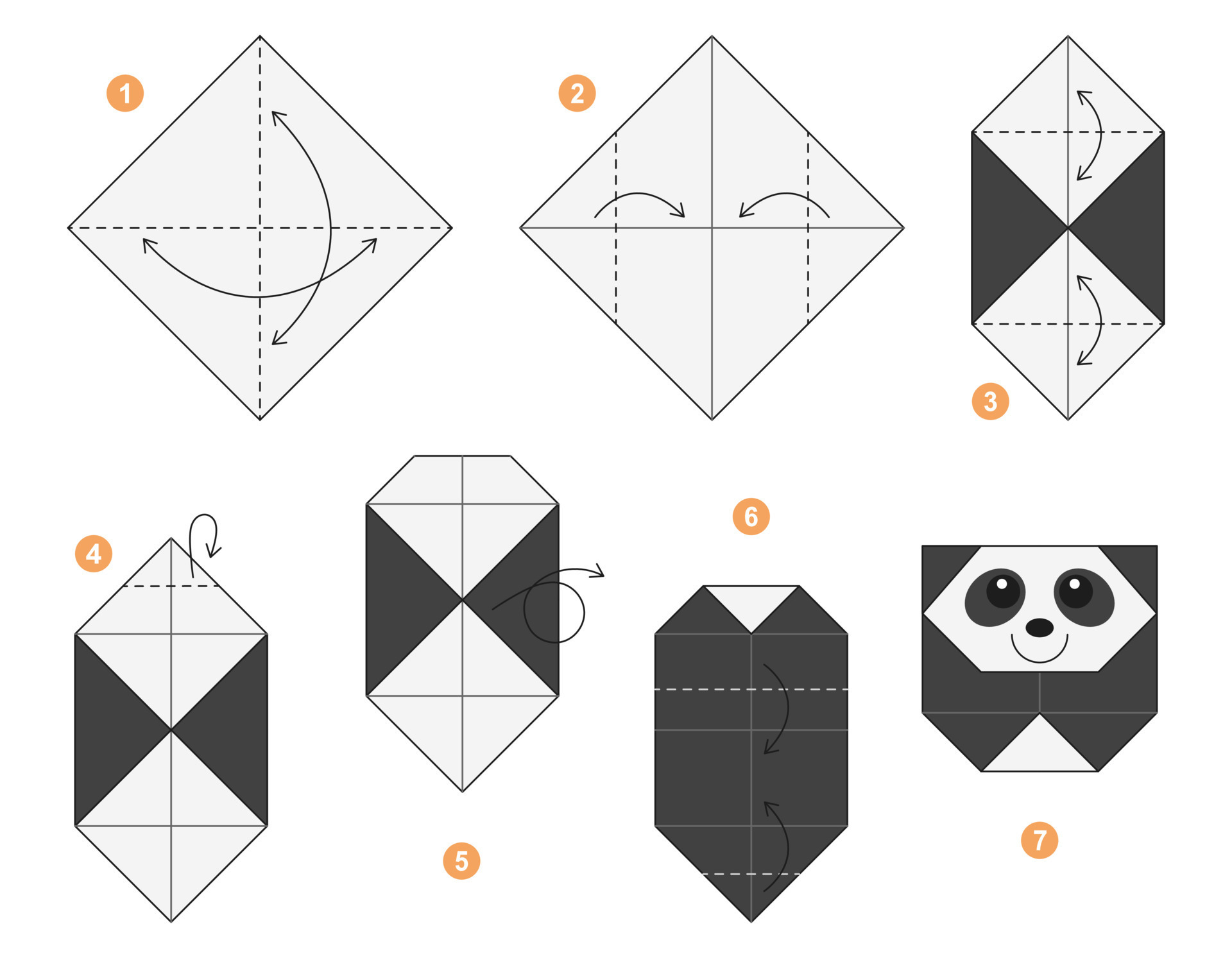 Panda origami scheme tutorial moving model. Origami for kids. Step step how to make a cute origami Panda. Vector illustration. Vector Art at Vecteezy
