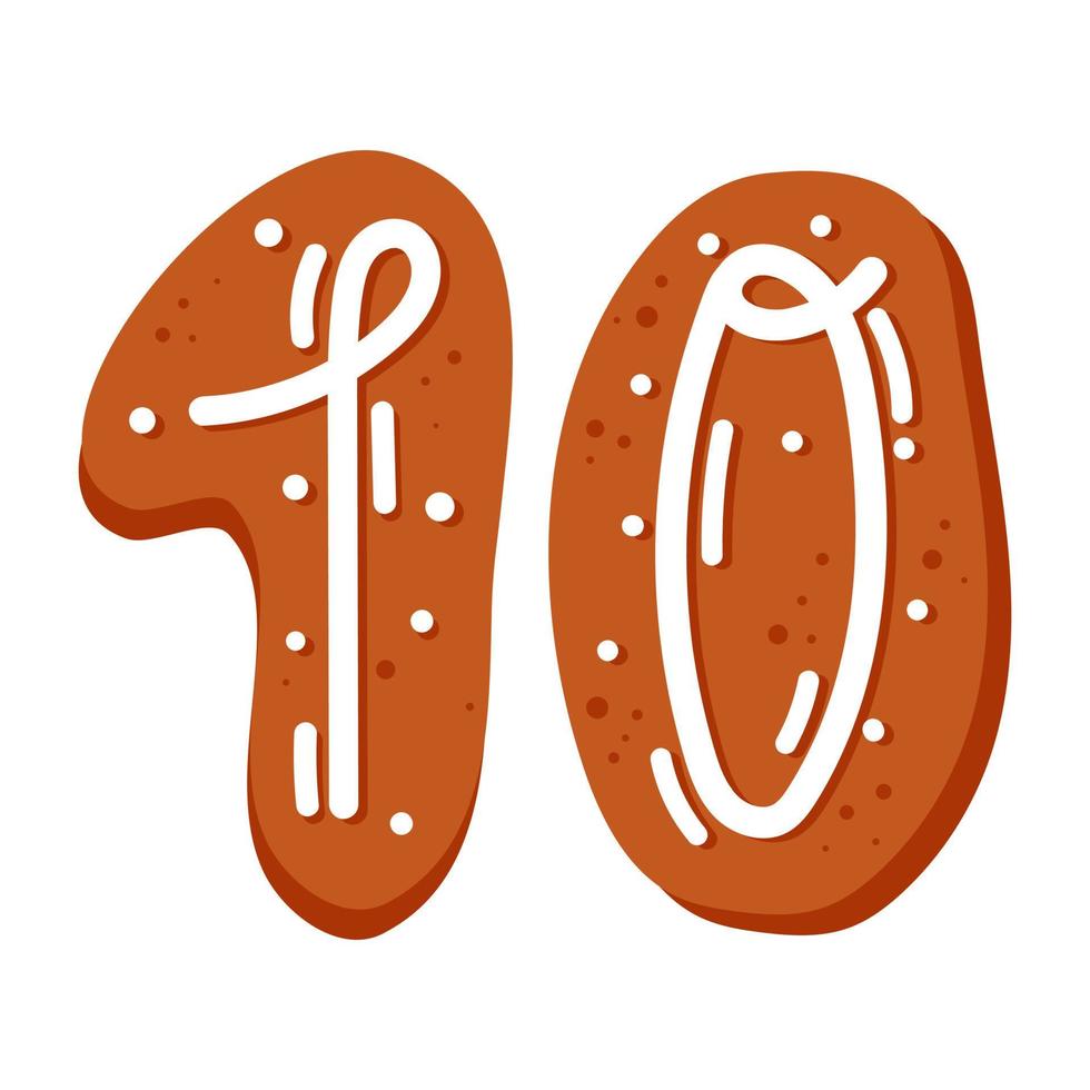 Number ten made of glazed gingerbread vector