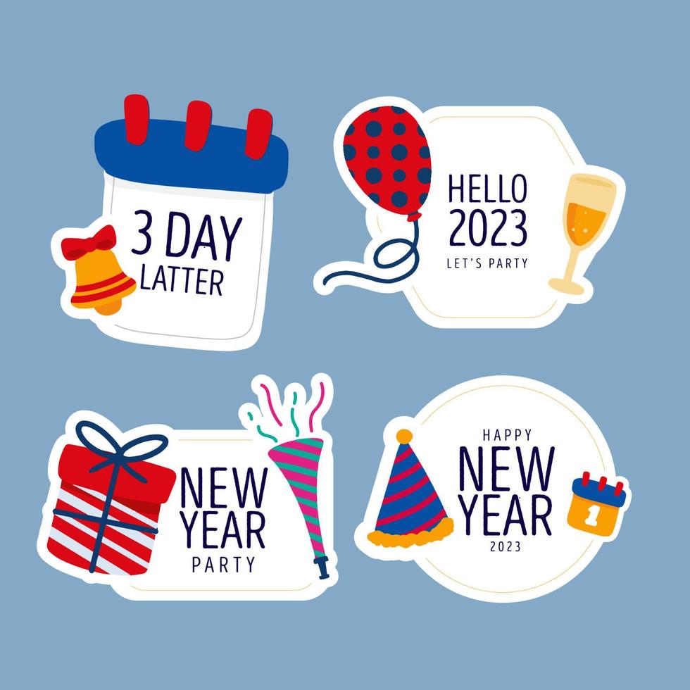 Flat new year 2023 label set vector