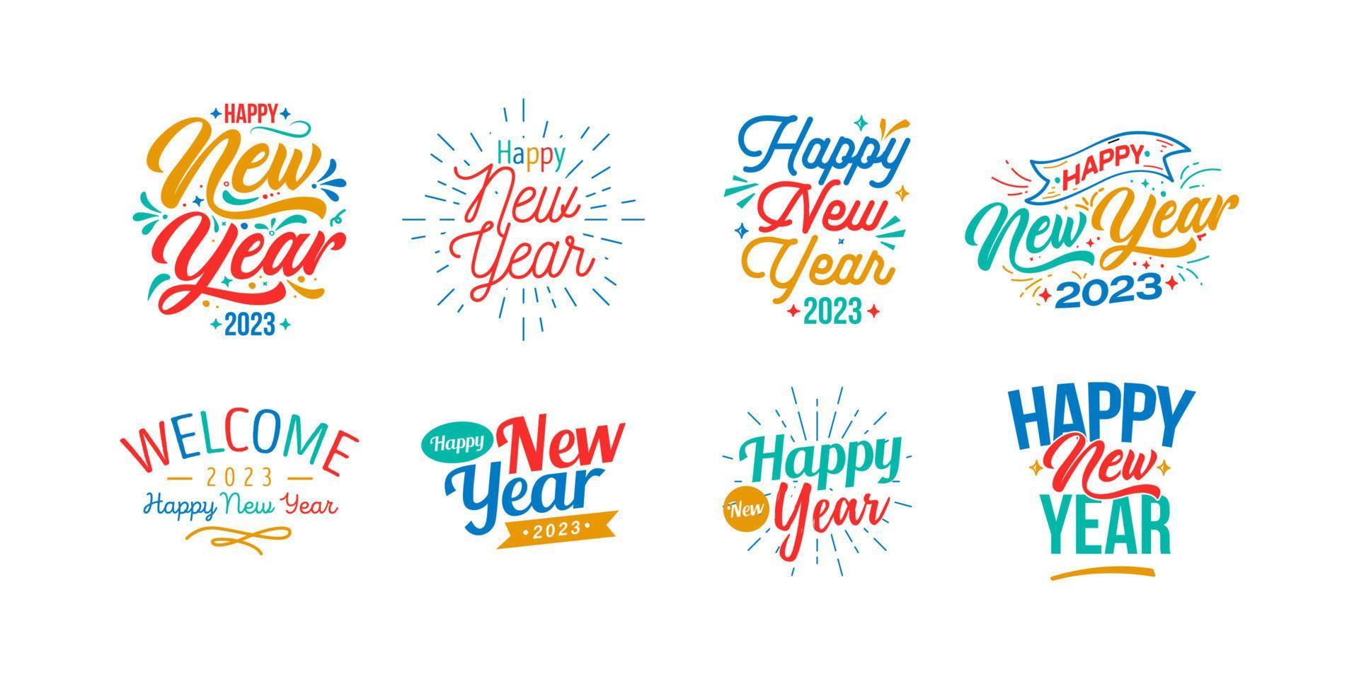 feliz año nuevo saludos de caligrafía vector