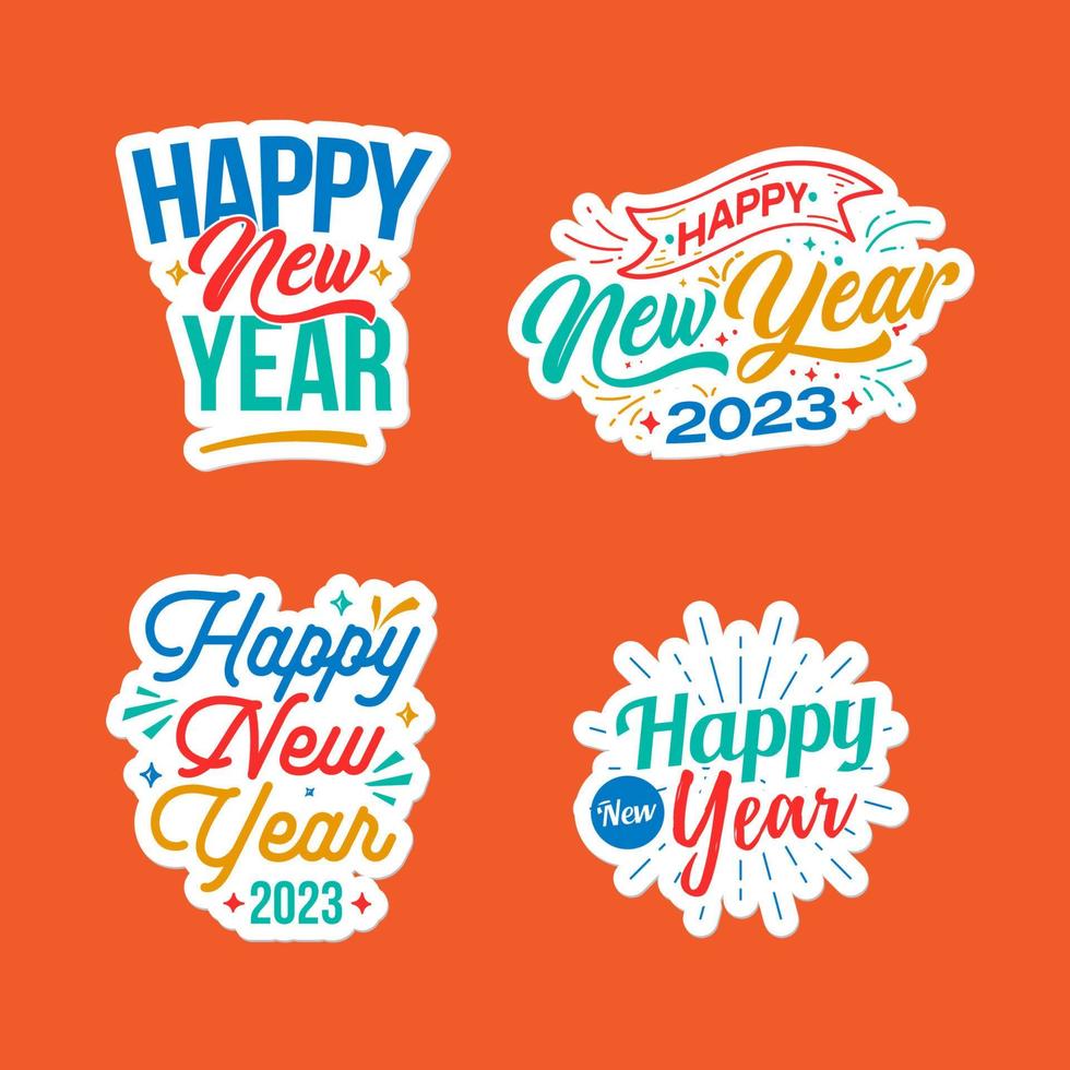 colección de etiquetas de letras feliz año nuevo vector