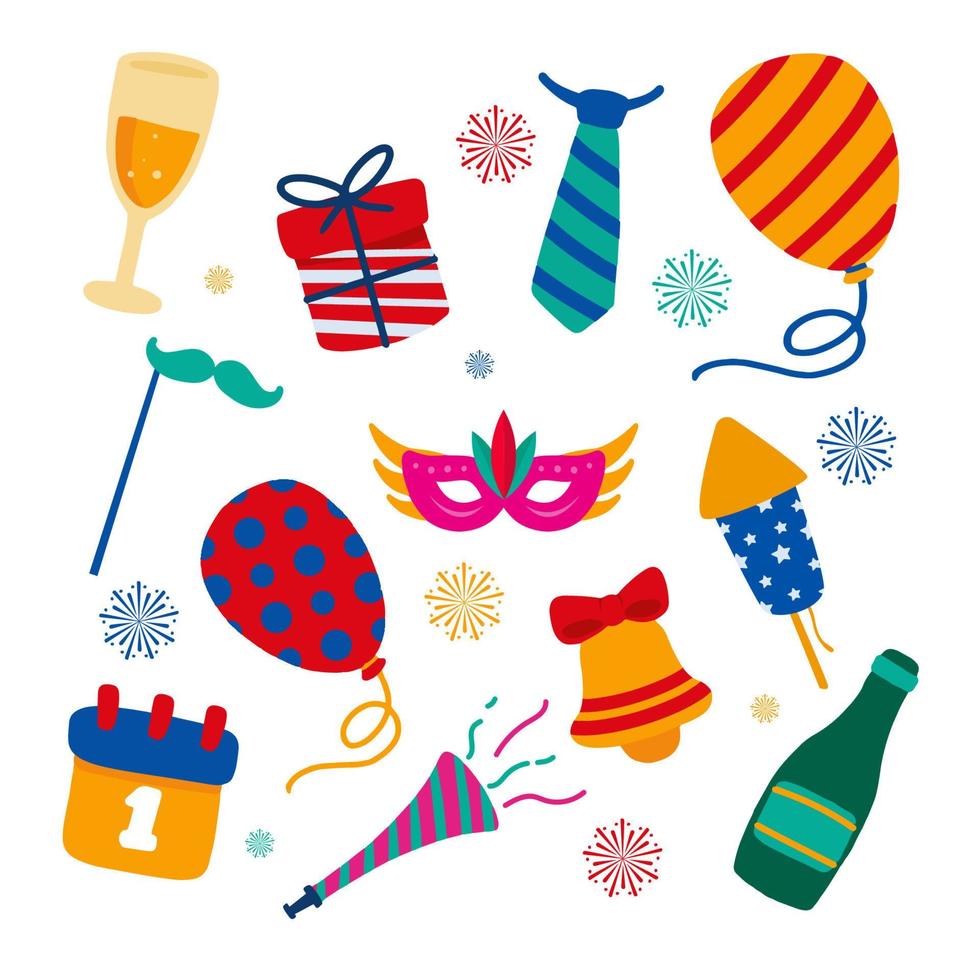 Celebrate Happy New Year Flat Set vector