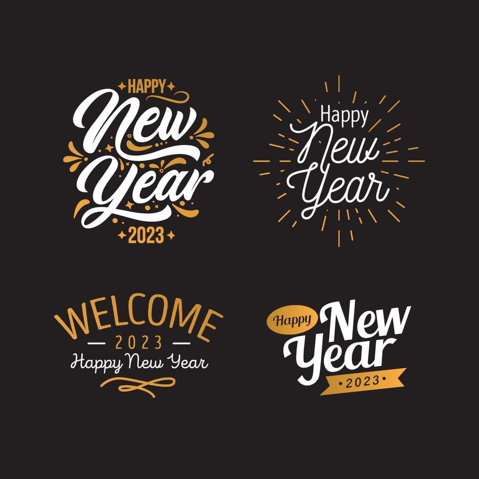 celebrar feliz año nuevo conjunto de letras vector