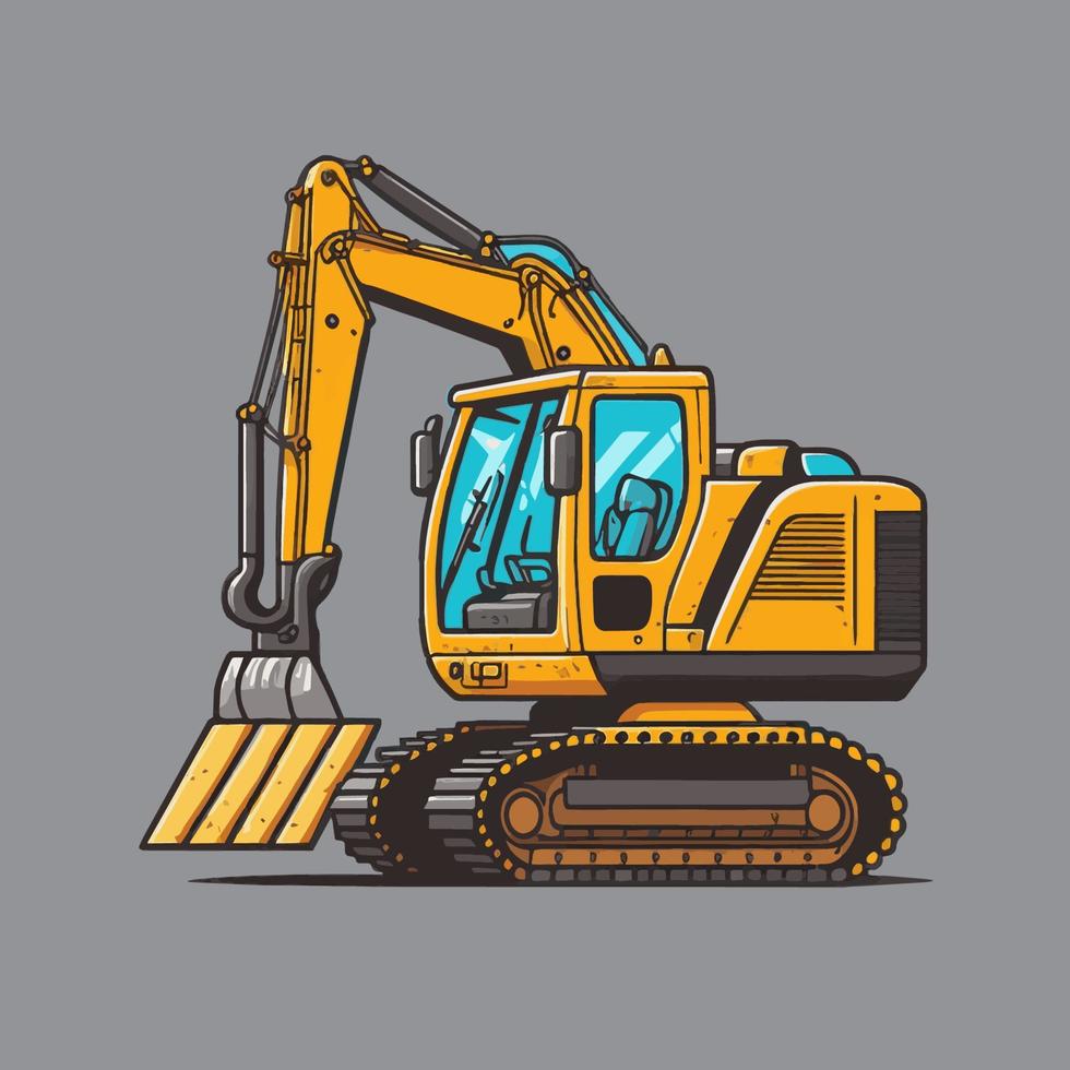 ilustración del vehículo del cargador final. máquina de cantera excavadora bulldozer. rueda de piedra excavadora amarilla. camión cargador frontal retroexcavadora. tractor de trabajo vector