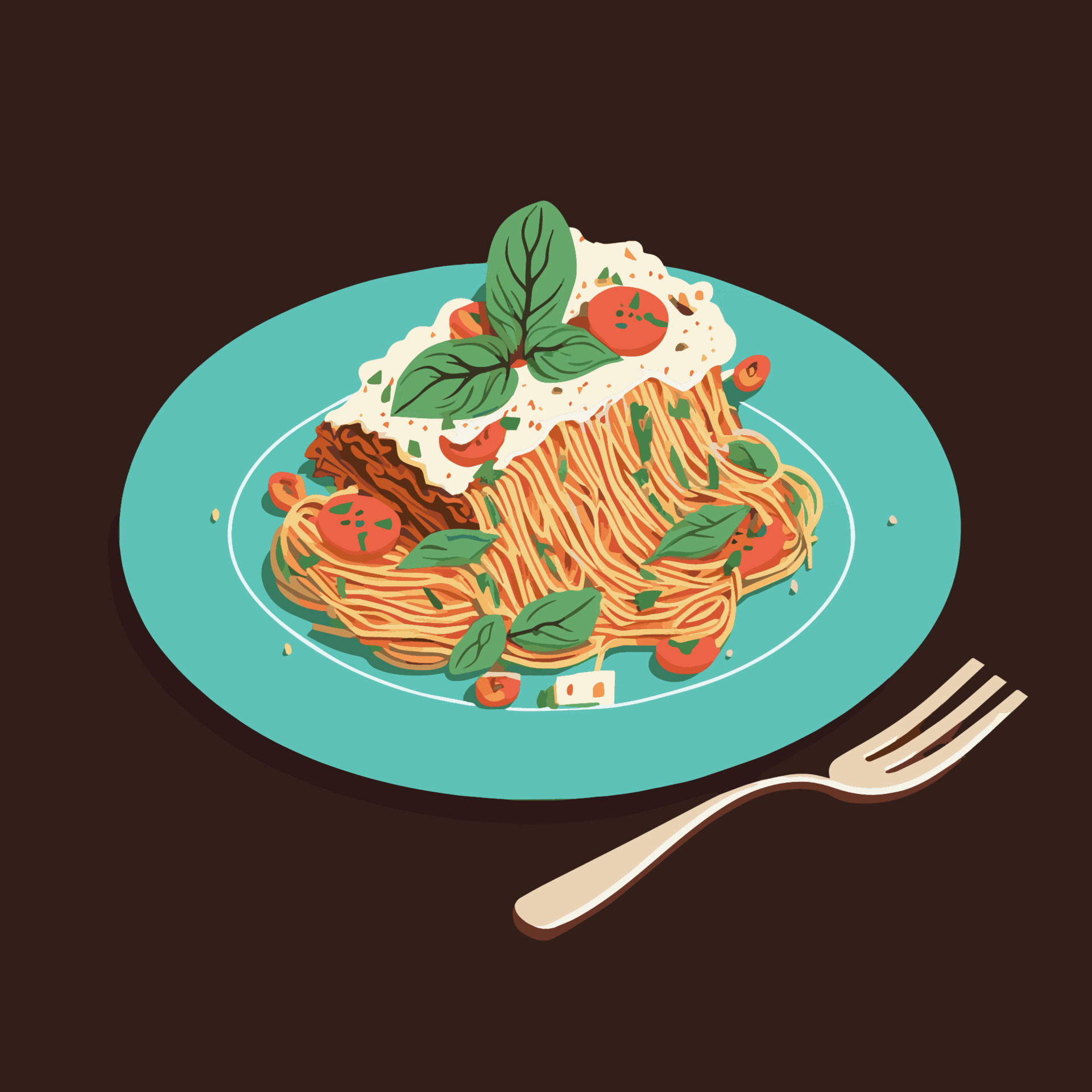 Spaghetti bolognese Italian Food on Plate vector illustration Cartoon Style  14802129 Vector Art at Vecteezy
