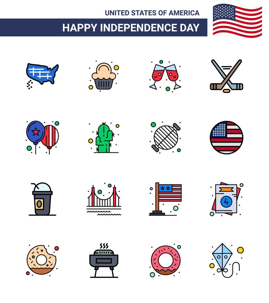 4th July USA Happy Independence Day Icon Symbols Group of 16 Modern Flat Filled Lines of day balloons beer american ice sport Editable USA Day Vector Design Elements
