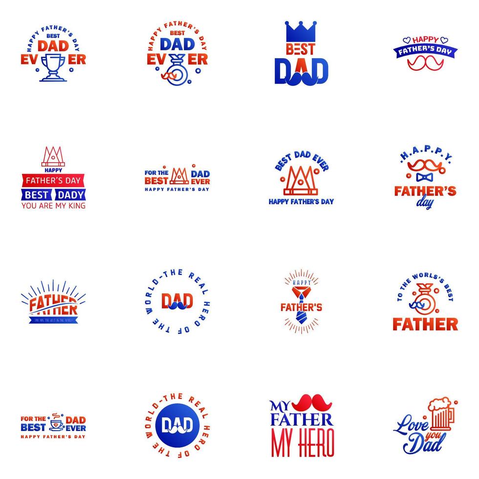 Happy fathers day greeting cards set 16 Blue and red Vector typography lettering Usable for banners print You are the best dad text design Editable Vector Design Elements
