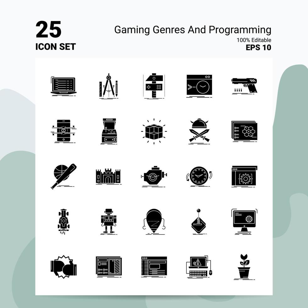 25 géneros de juegos y conjunto de iconos de programación 100 archivos editables eps 10 ideas de concepto de logotipo de empresa diseño de icono de glifo sólido vector