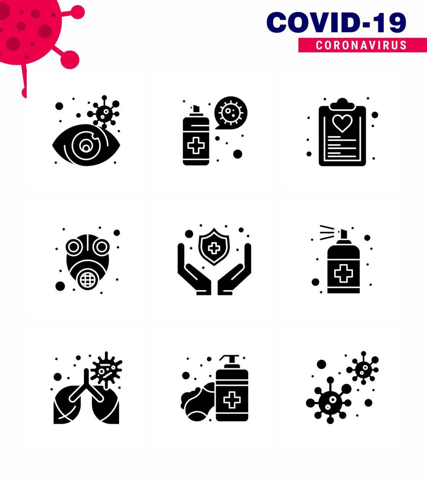 Covid19 icon set for infographic 9 Solid Glyph Black pack such as virus mask check list gas plan viral coronavirus 2019nov disease Vector Design Elements