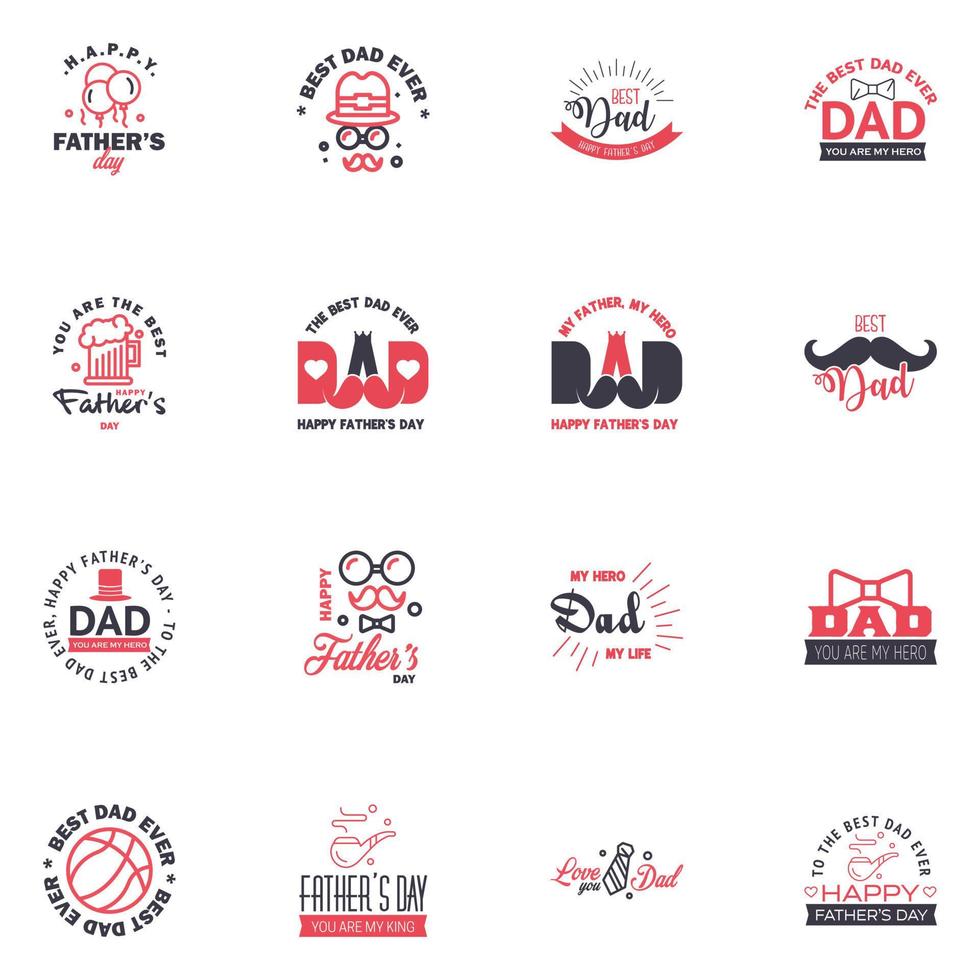 16 Black and Pink Happy Fathers Day Design Collection A set of twelve brown colored vintage style Fathers Day Designs on light background Editable Vector Design Elements