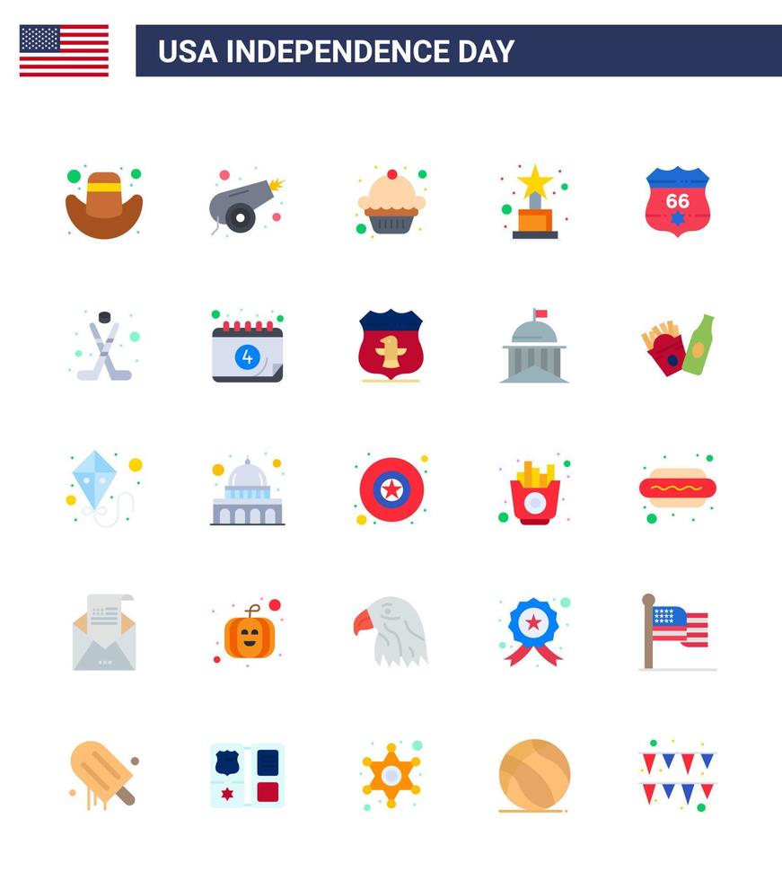 Happy Independence Day 25 Flats Icon Pack for Web and Print american usa dessert shield trophy Editable USA Day Vector Design Elements