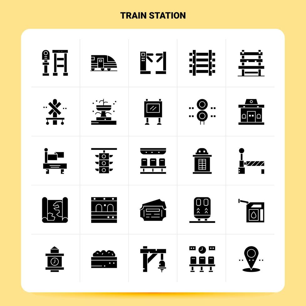 Solid 25 Train Station Icon set Vector Glyph Style Design Black Icons Set Web and Mobile Business ideas design Vector Illustration