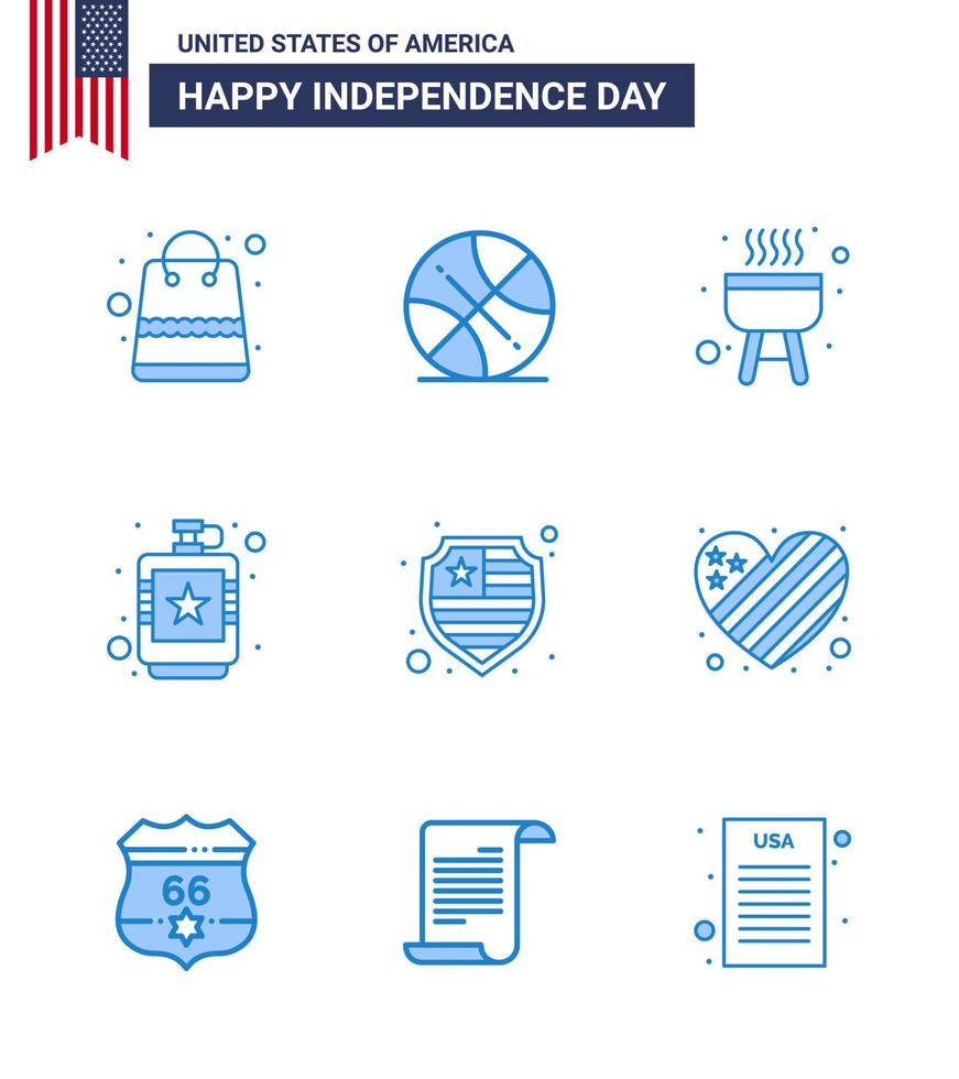 feliz día de la independencia 9 paquete de iconos de blues para web y protección de impresión líquido barbacoa cadera bebida elementos de diseño vectorial editables del día de EE. UU. vector