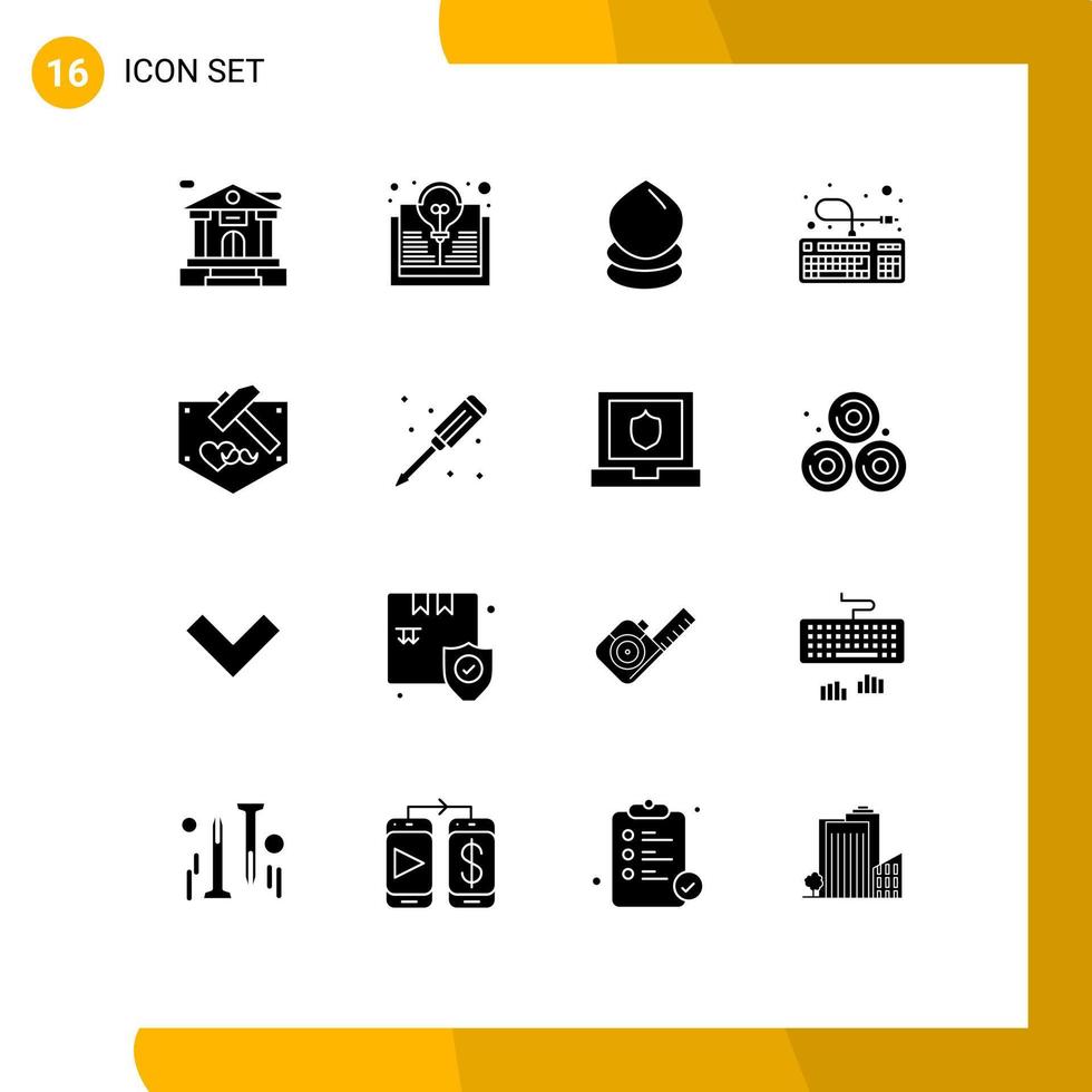 Set of 16 Modern UI Icons Symbols Signs for hammer day eco connection keyboard Editable Vector Design Elements