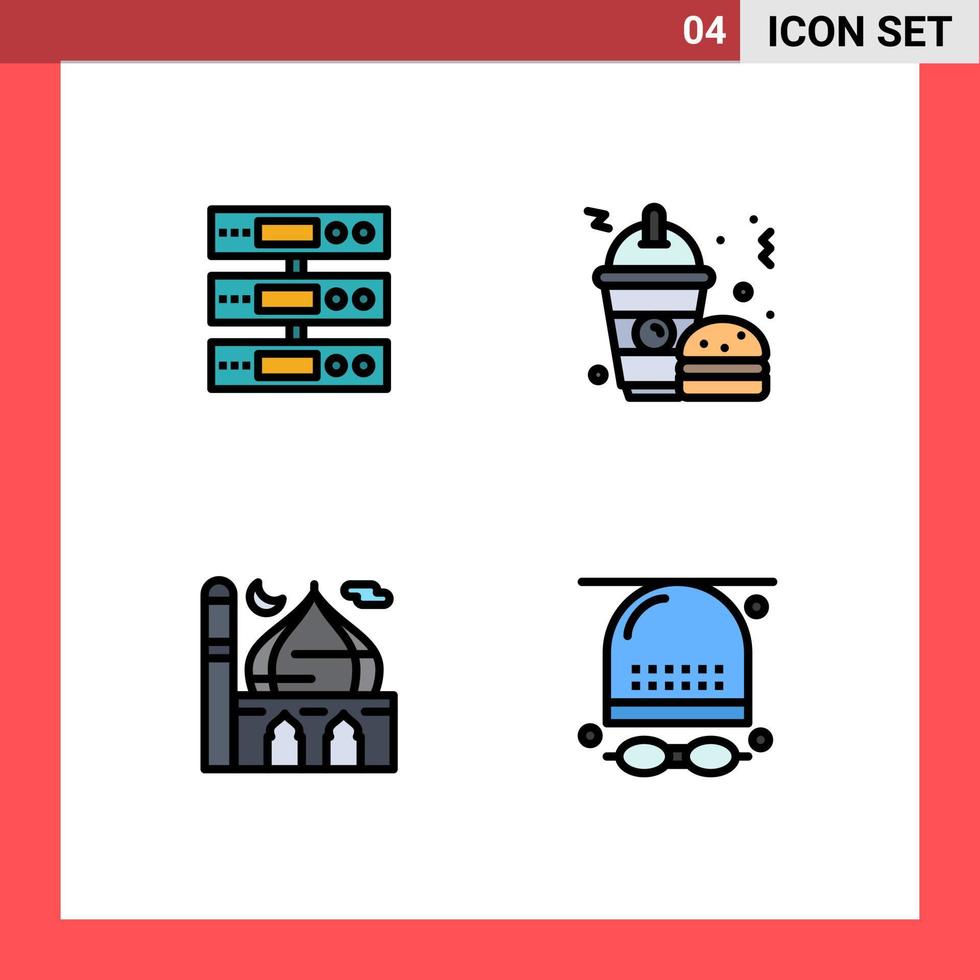 4 Creative Icons Modern Signs and Symbols of server mosque cloud food islam Editable Vector Design Elements