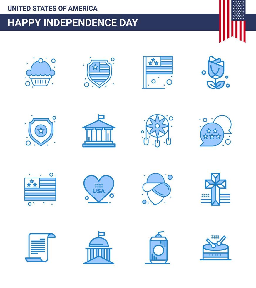 16 USA Blue Signs Independence Day Celebration Symbols of sign police flag shield usa Editable USA Day Vector Design Elements