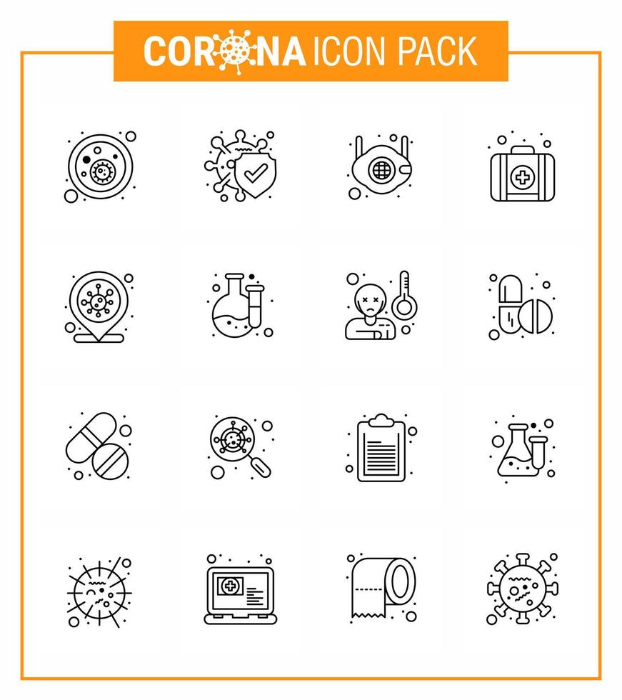 paquete de iconos de corona de virus viral de 16 líneas, como el kit facial médico de coronavirus n elementos de diseño de vector de enfermedad de coronavirus viral 2019nov