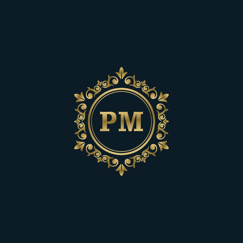 logotipo de la letra pm con plantilla de oro de lujo. plantilla de vector de logotipo de elegancia.