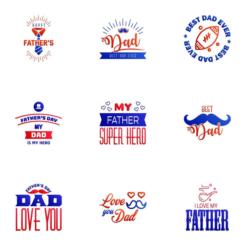 Happy fathers day 9 Blue and red Typography set Vector typography Vintage lettering for greeting cards banners tshirt design You are the best dad Editable Vector Design Elements