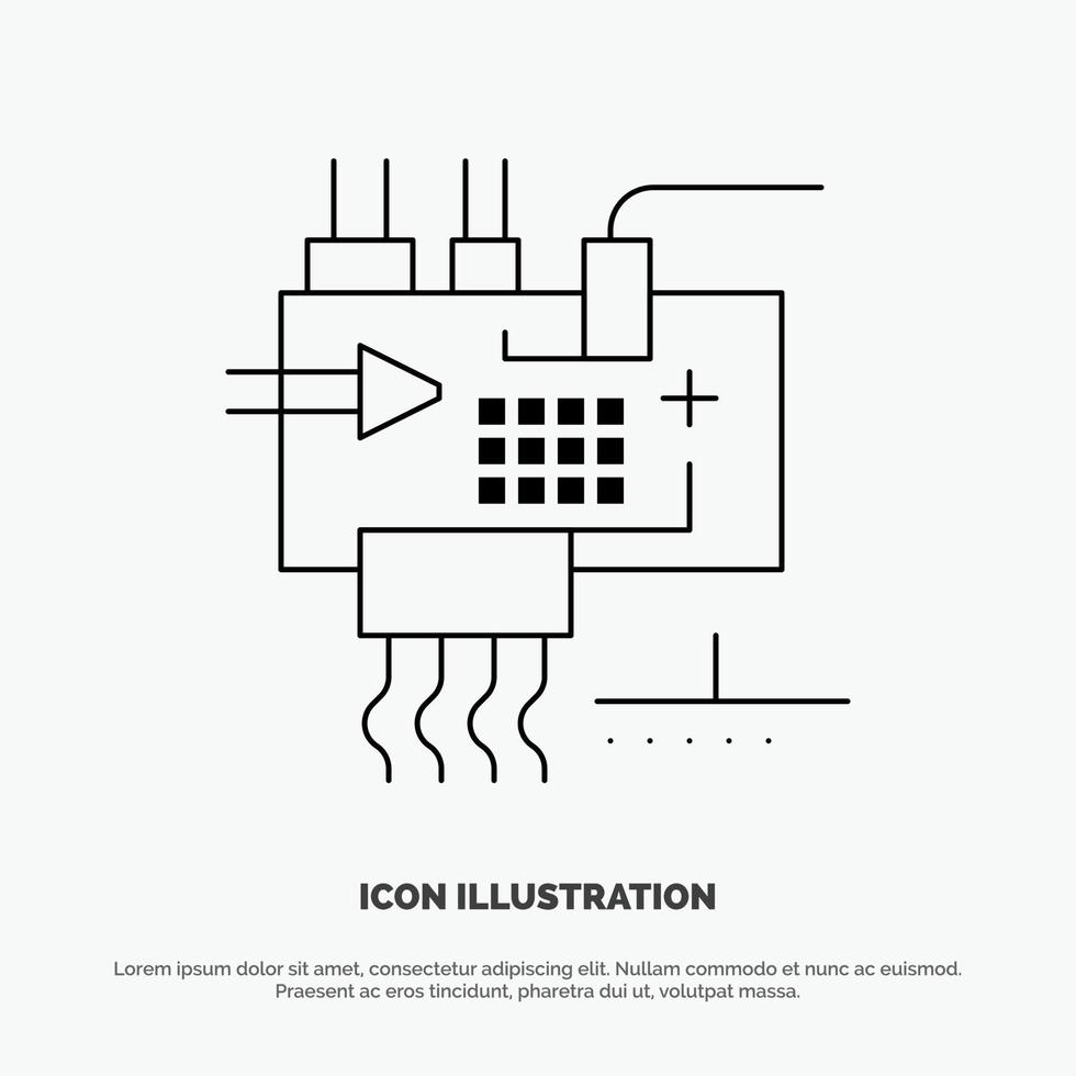 ensamblar personalizar vector de icono de línea de piezas de ingeniería electrónica