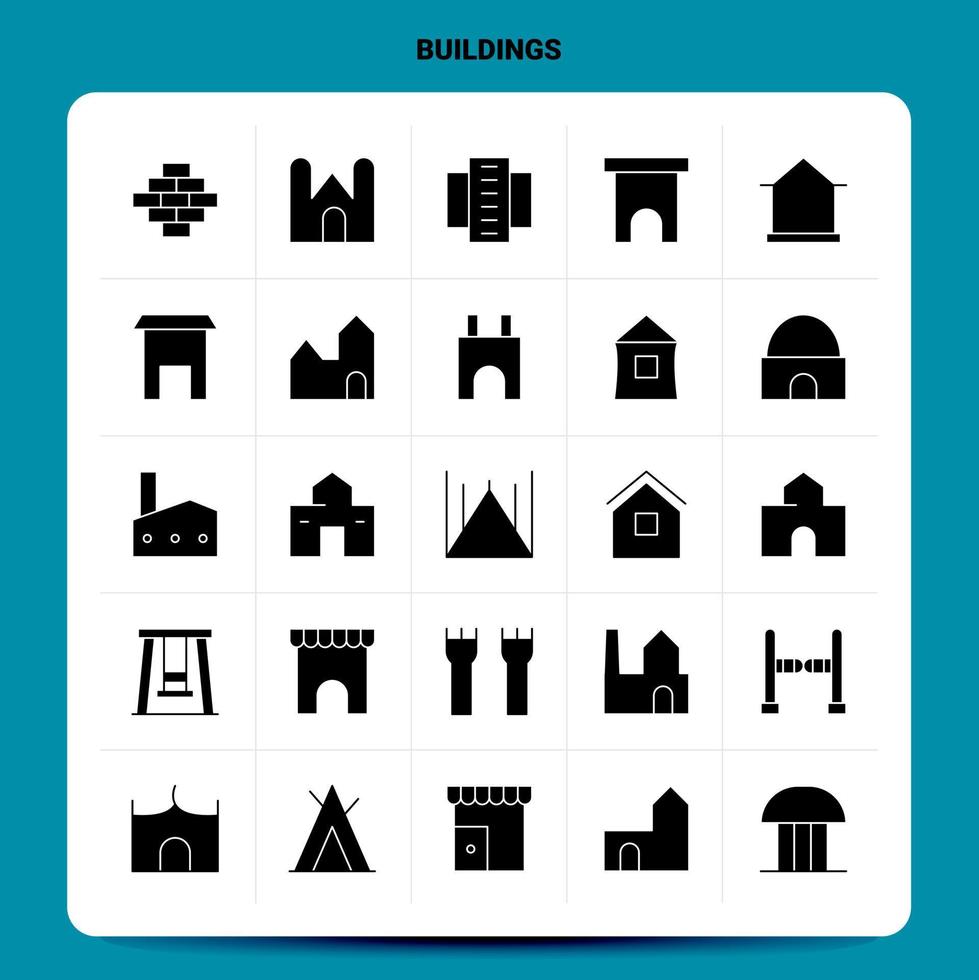 Solid 25 Buildings Icon set Vector Glyph Style Design Black Icons Set Web and Mobile Business ideas design Vector Illustration