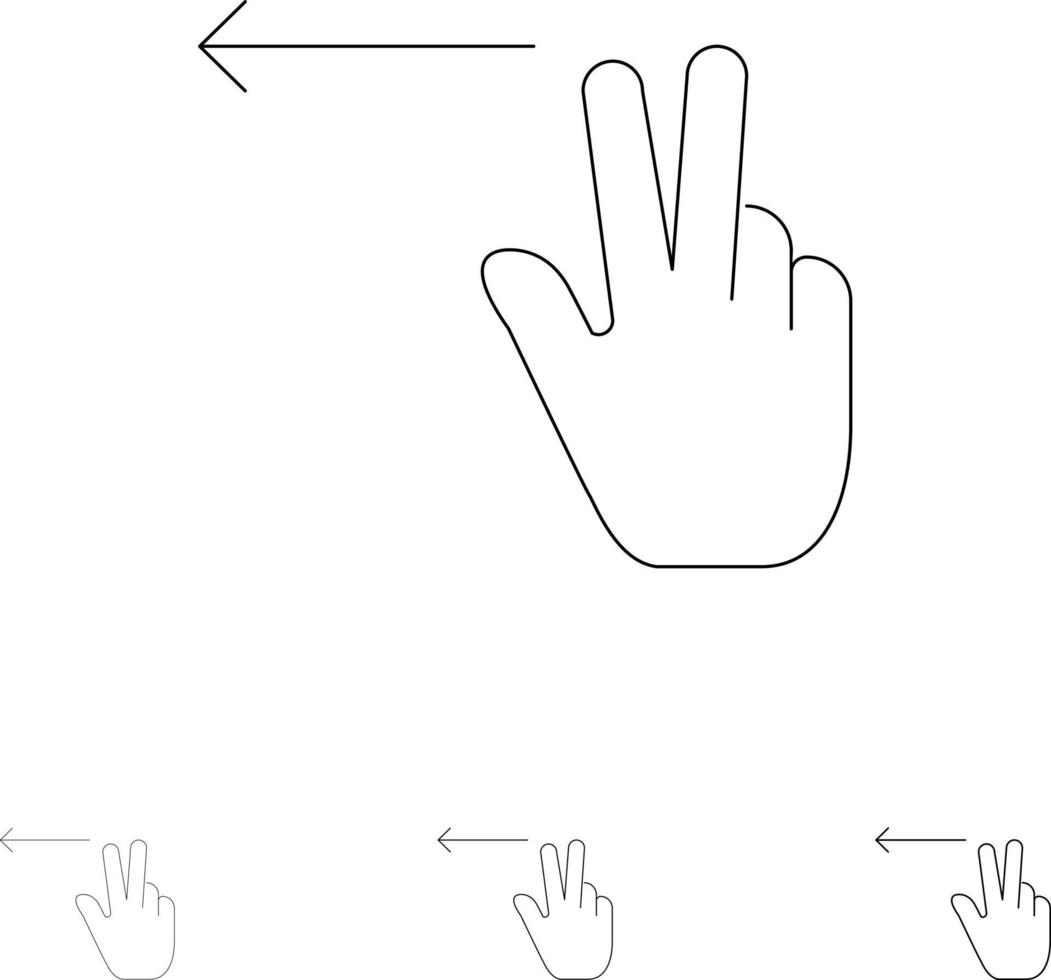 Fingers Gesture Left Bold and thin black line icon set vector