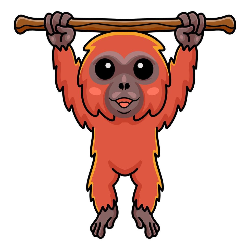 Cute little orangutan cartoon hanging on tree vector