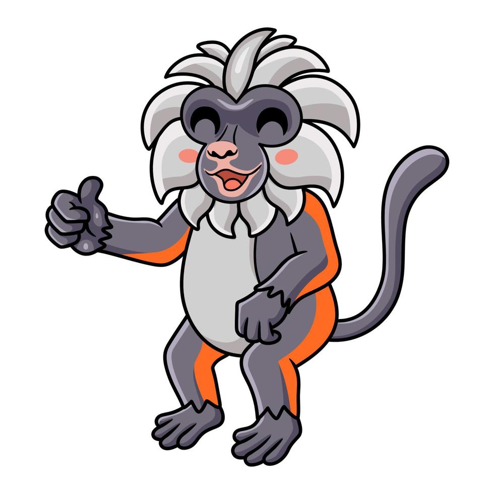 Cute zanzibar red colobus monkey cartoon giving thumb up vector