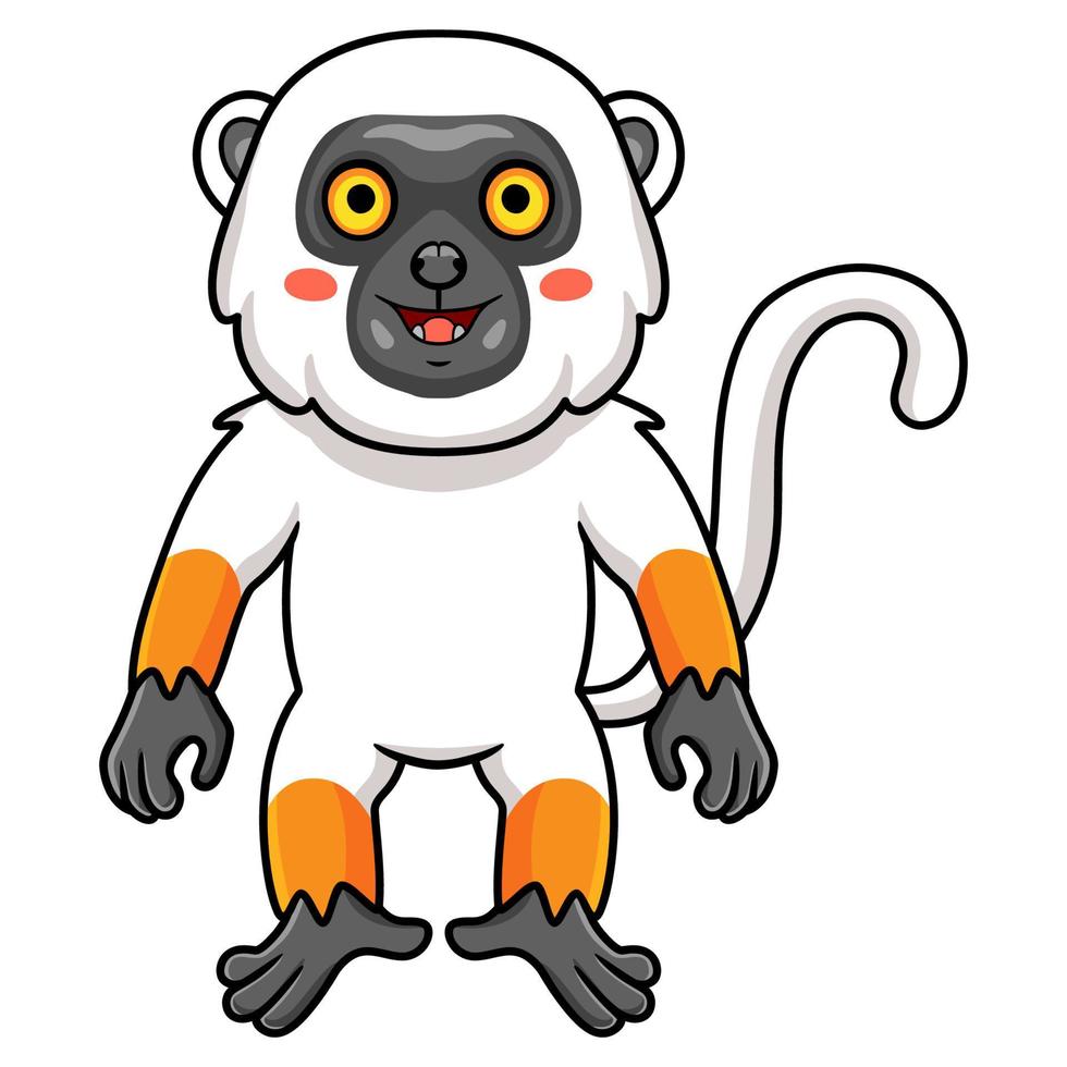 lindo, sifaka, lemur, mono, caricatura, posición vector