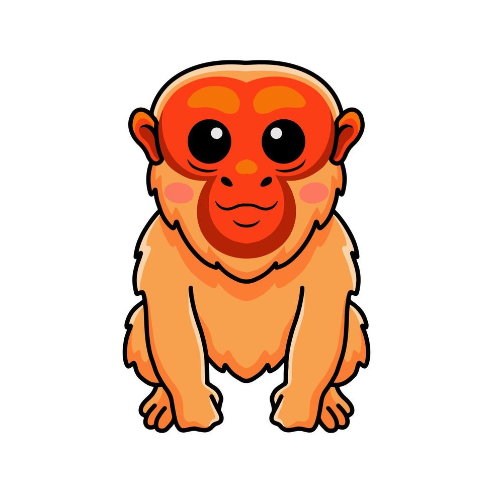 Cute bald uakari monkey cartoon sitting vector