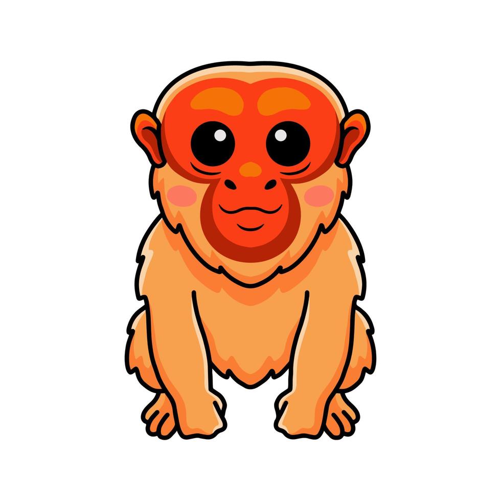 Cute bald uakari monkey cartoon sitting vector