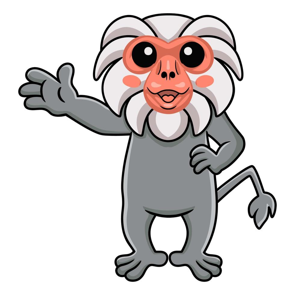 Cute little hamadryad monkey cartoon waving hand vector