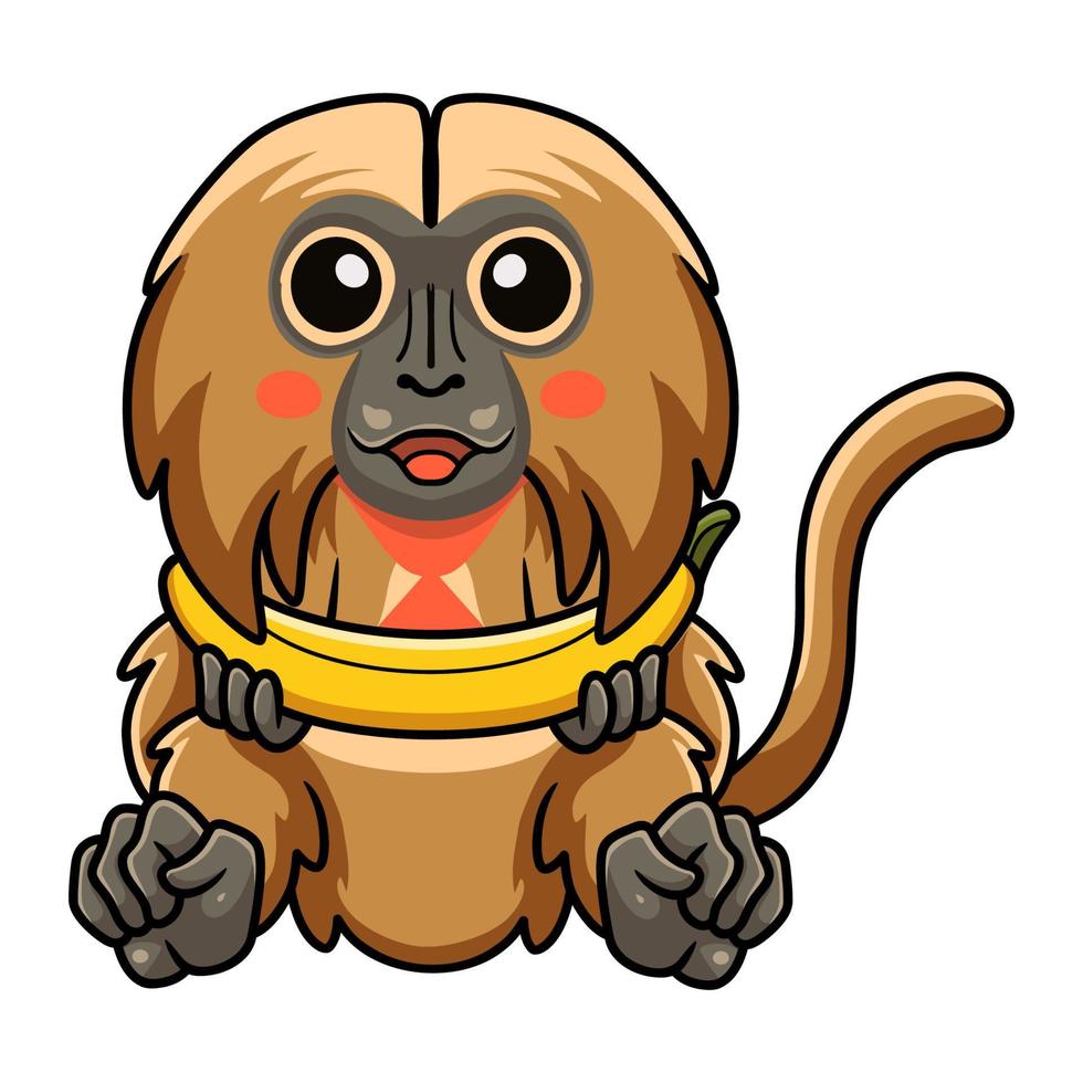 Cute little gelada monkey cartoon holding a banana vector