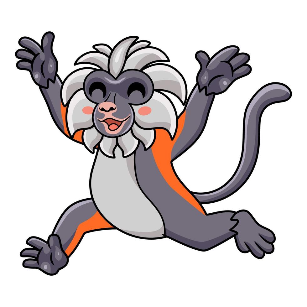linda caricatura de mono colobo rojo de zanzíbar corriendo vector