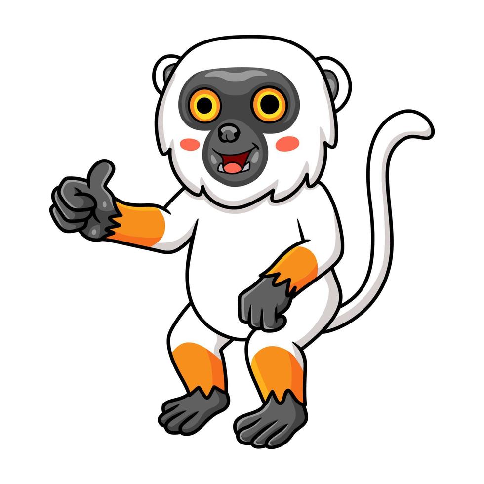 Cute sifaka lemur monkey cartoon giving thumb up vector