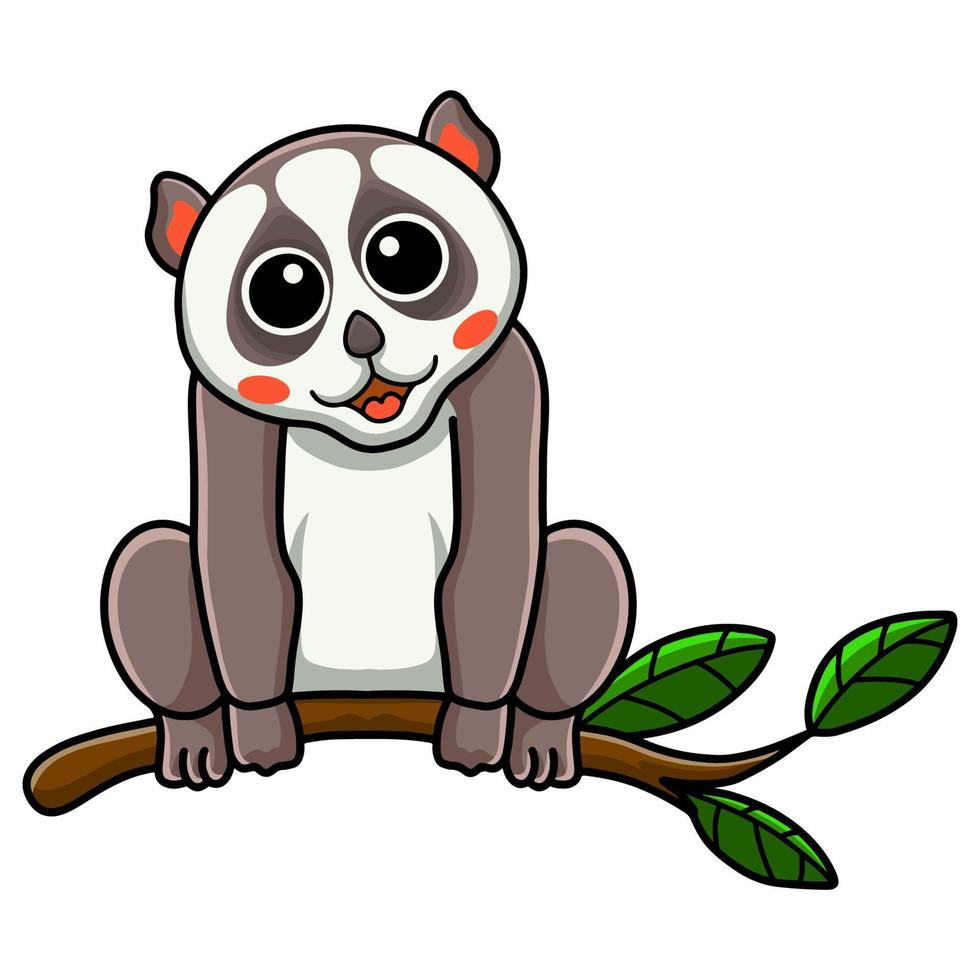 Cute little loris cartoon on tree vector