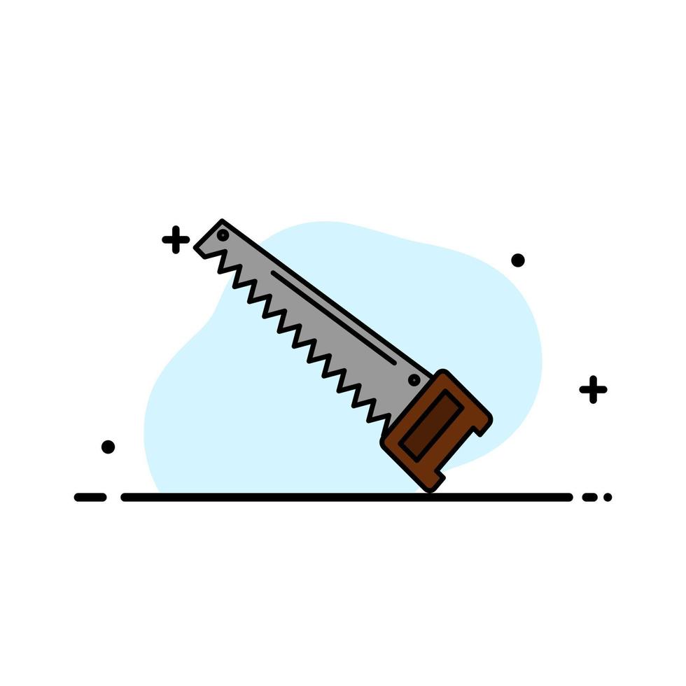 Saw hand bade construcción herramientas negocio línea plana lleno icono vector banner plantilla